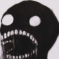 a drawing of a black face with white teeth